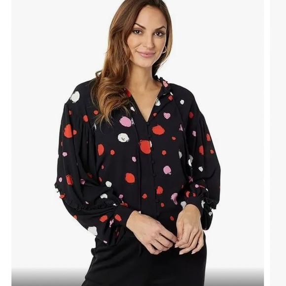 Ted Baker London - Sunrai Spot Print Frilled Blouse - black - size 4 US L - Picture 1 of 7